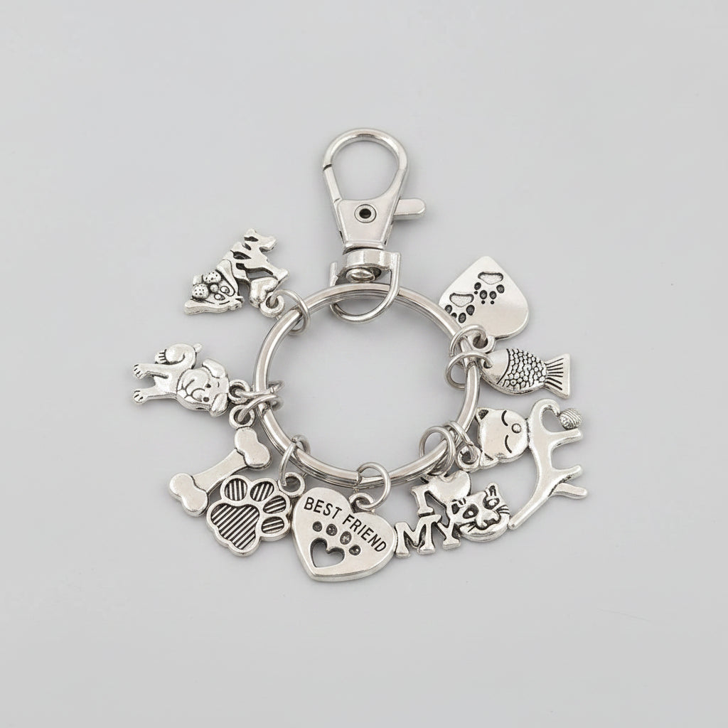 Cmwoof Pet Paw Bone Fish Metal Key Ring