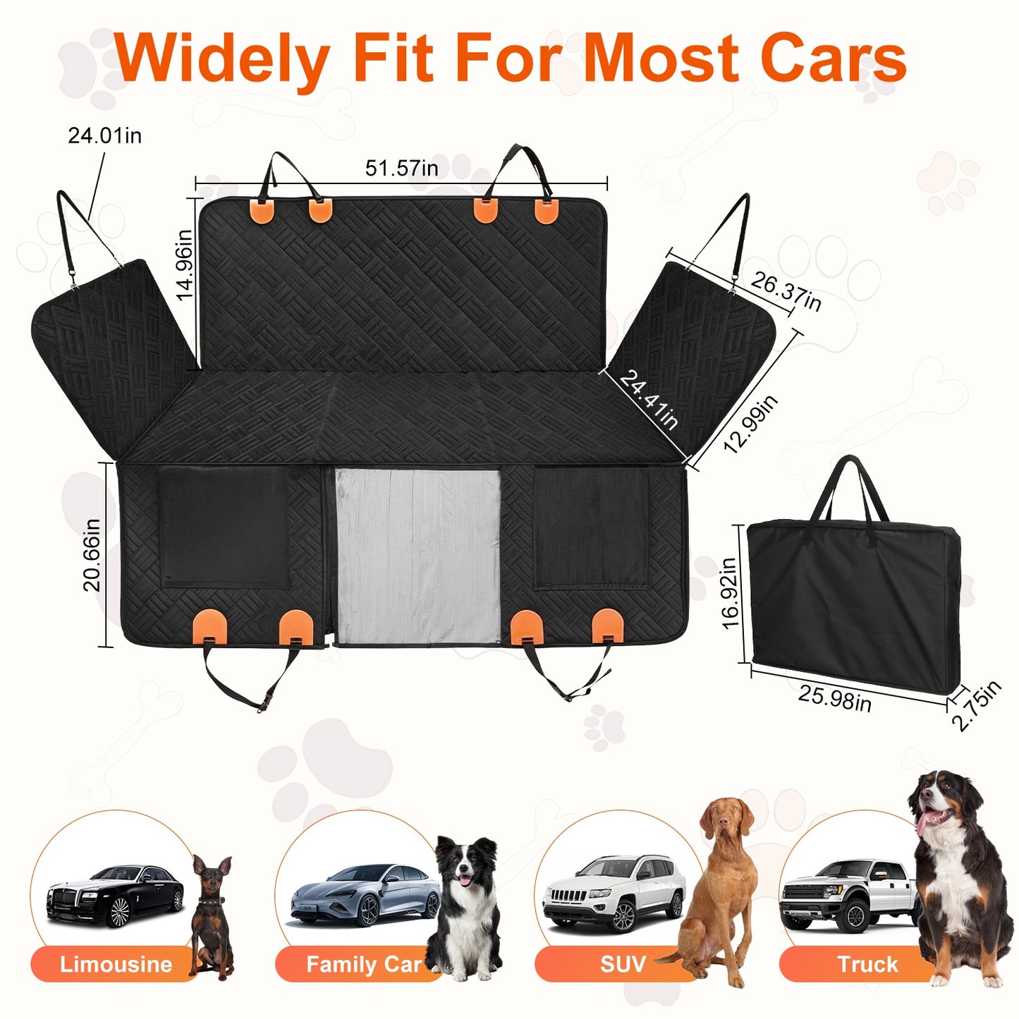 1Pc Dog Car Seat Cover For Back Seat Waterproof Oxford Cloth Seat Cover Hammock Non-Slip Scratchproof Back Seat Extender With Side Flap Mesh Window Storage Bag For Car SUV Truck